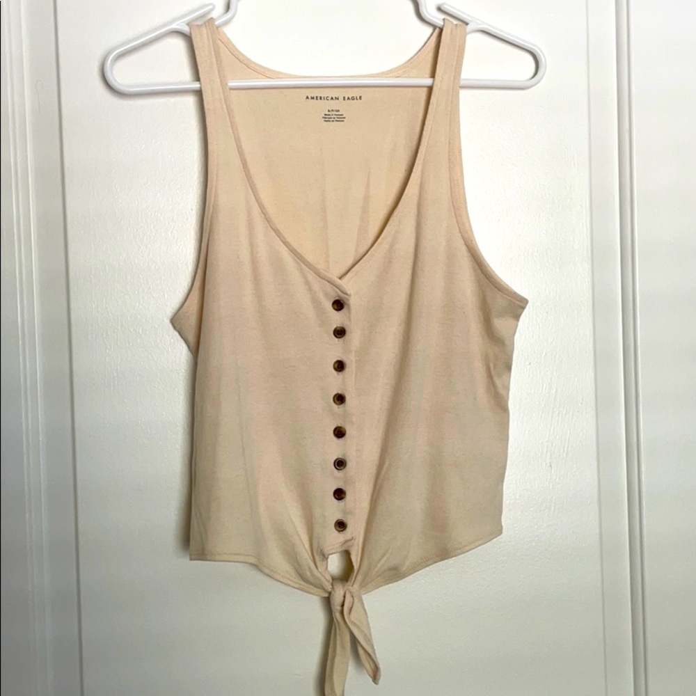 Cream front tie tank